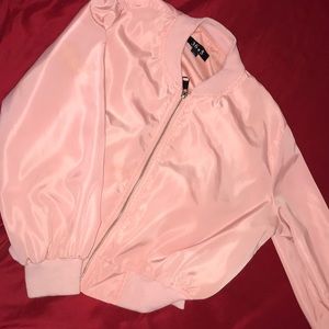 rose gold crop top bomber jacket